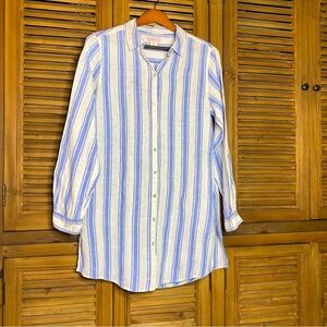 St Tropez West baby blue Striped LINEN Tunic Beach Coverup size-Medium